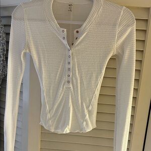 Free People Ivory Long Sleeve Waffle Knit Top